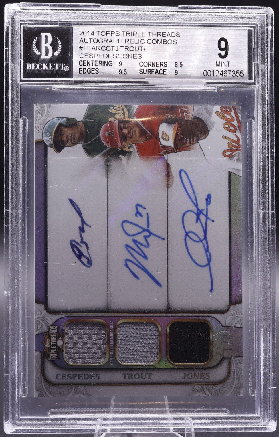 2014 Triple Threads Trout/Cespedes/Jones Auto Relic BGS 9 / Auto 10 Combo TTARC