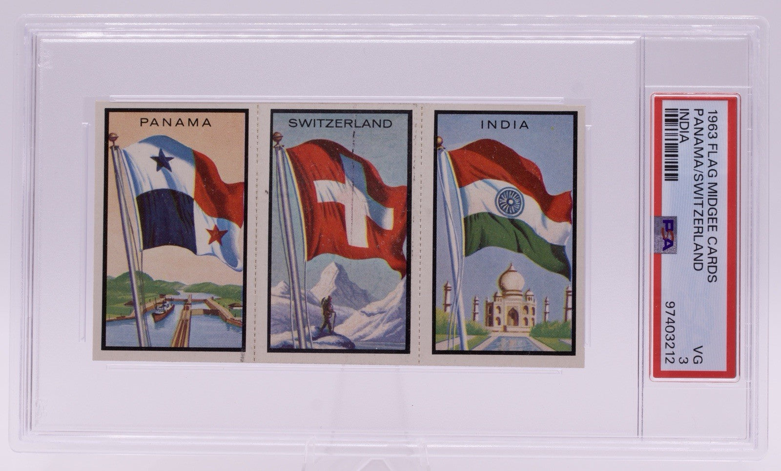 1963 Flag Midgee Cards Panama Switzerland India PSA VG 3 Vintage Uncut Strip