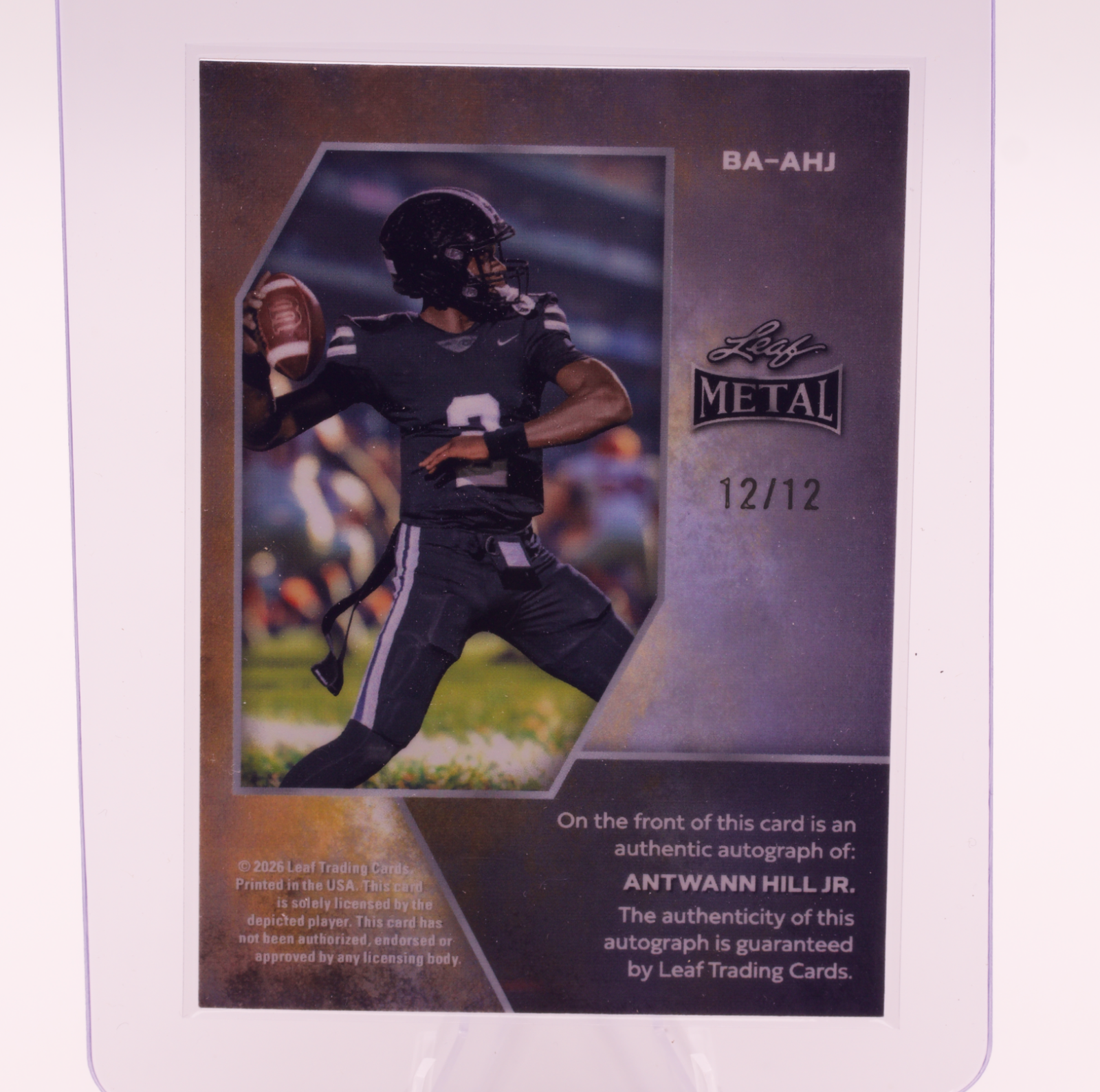 2026 Leaf Metal Antwann Hill Jr Autograph 12/12 Arkansas Razorbacks QB Football
