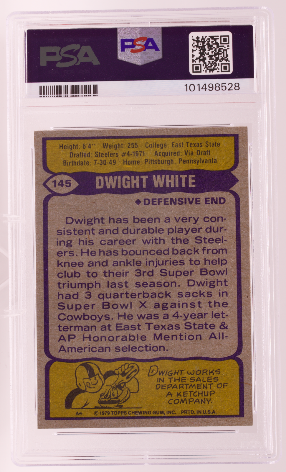 1979 Topps #145 Dwight White PSA 8 NM-MT Pittsburgh Steelers Steel Curtain DE