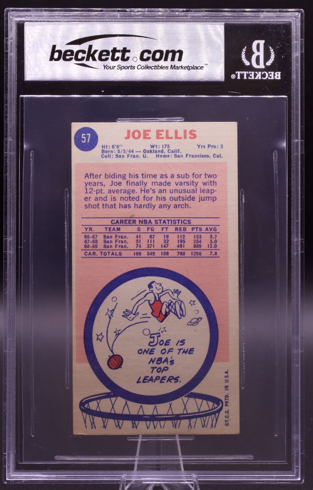 1969 Topps Joe Ellis #57 Beckett Authentic Auto 10 SF Warriors Tallboy RC