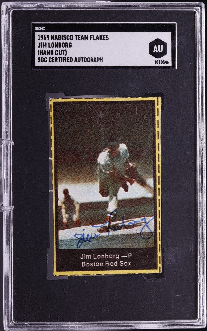 1969 Nabisco Team Flakes Jim Lonborg Hand-Cut Auto SGC AU Boston Red Sox