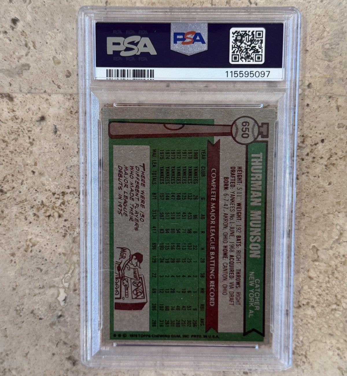 1976 Topps Thurman Munson #650 PSA 7 NM New York Yankees AL All-Star Catcher