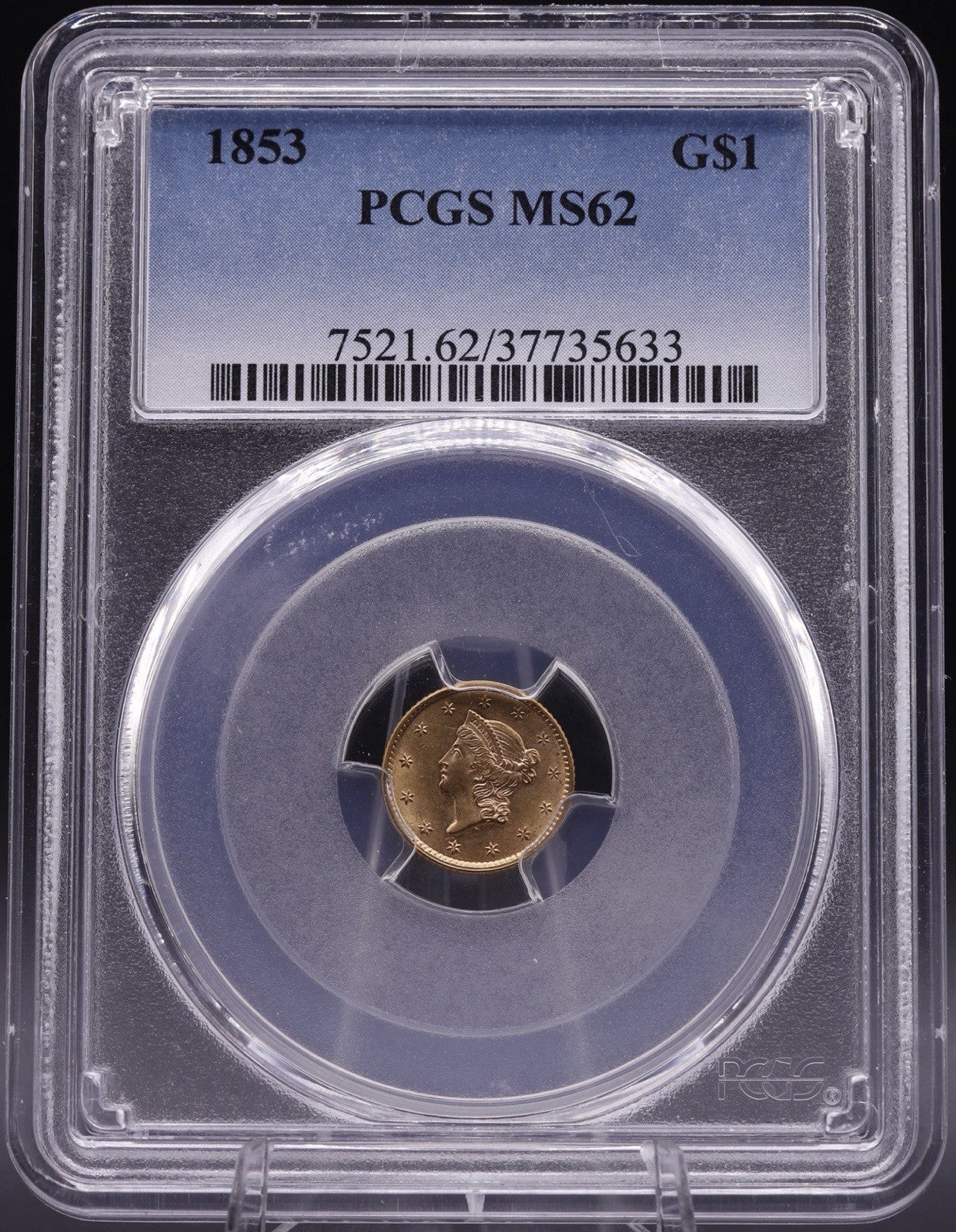 1853 Type 1 Indian Princess Head Gold Dollar $1 PCGS MS62
