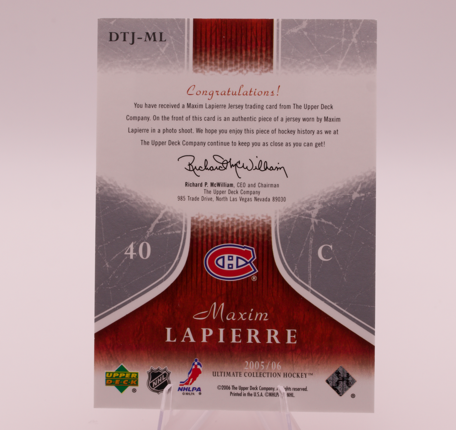 2005-06 Upper Deck Ultimate Collection Maxim Lapierre Debut Threads Jersey /250