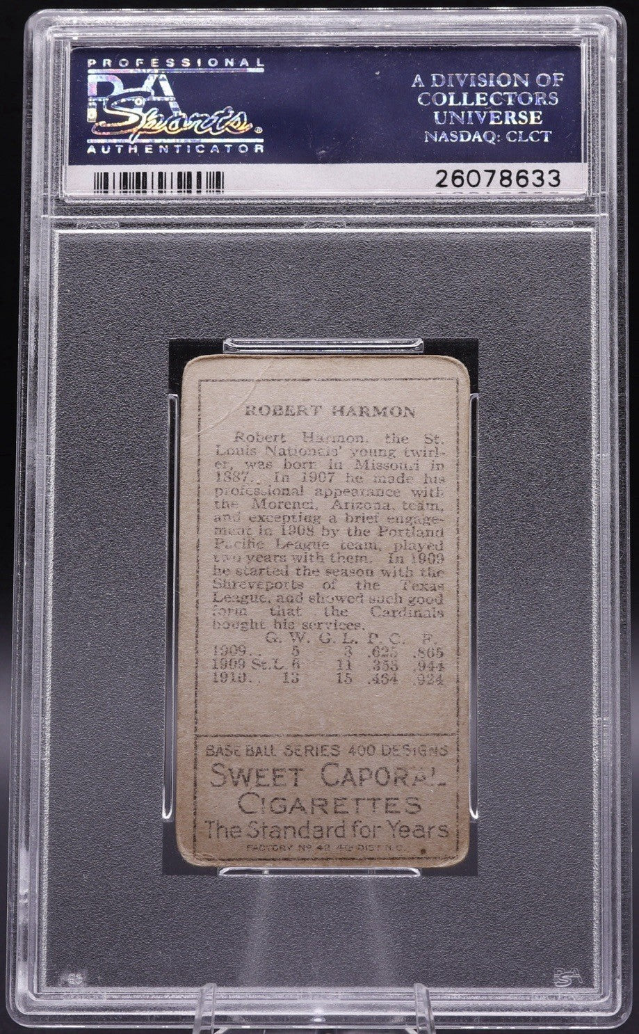 1911 T205 Bob Harmon Gold Border Both Ears Show Variety PSA 1.5