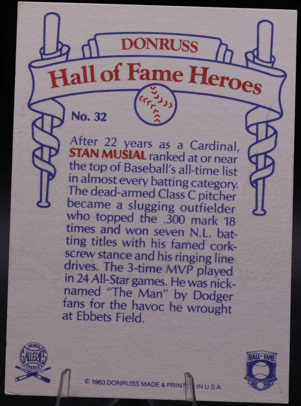 1983 Donruss Stan Musial Autographed HOF Heroes Card #32 St. Louis Cardinals