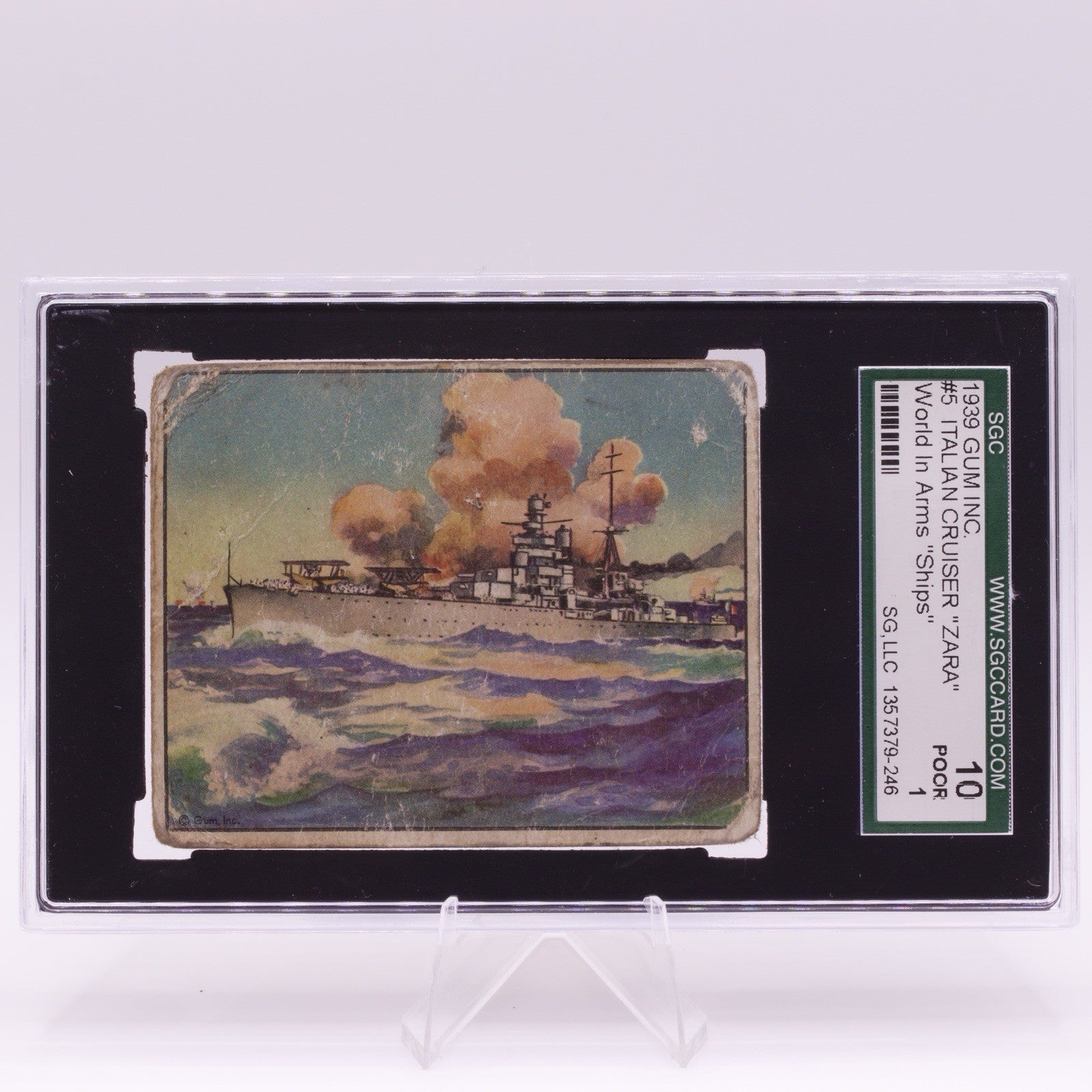 1939 Gum Inc World in Arms Ships #5 Italian Cruiser Zara SGC 1 POOR WWII Card
