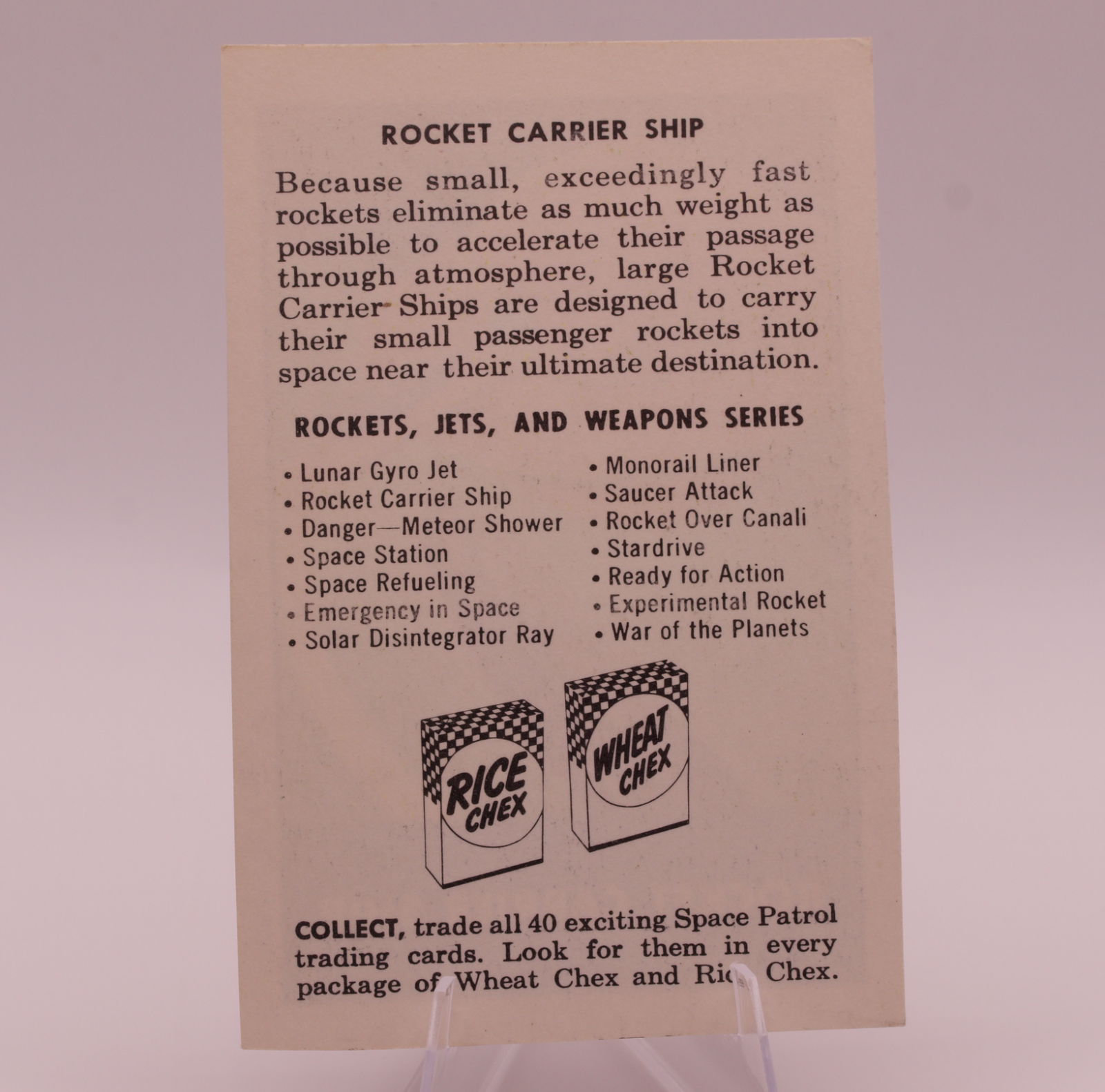 1953 Ralston Purina Space Patrol Rocket Carrier Ship F280-3 Chex Cereal Card
