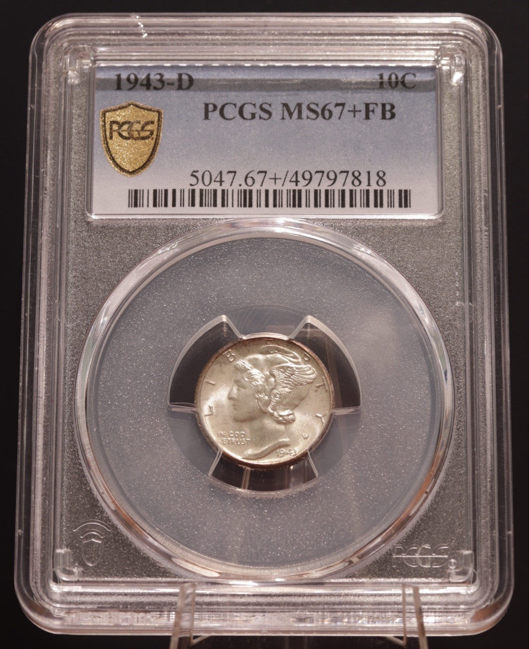1943-D Mercury Dime 10C PCGS MS67+ FB • Full Bands
