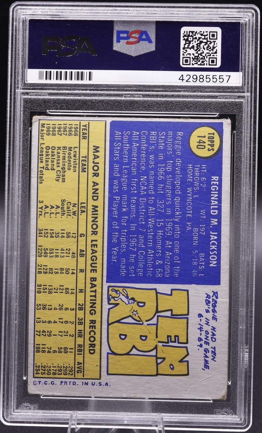 Signed 1970 Topps Reggie  Jackson #140 PSA  Authentic PSA/DNA Auto 10 A’s HOF 93