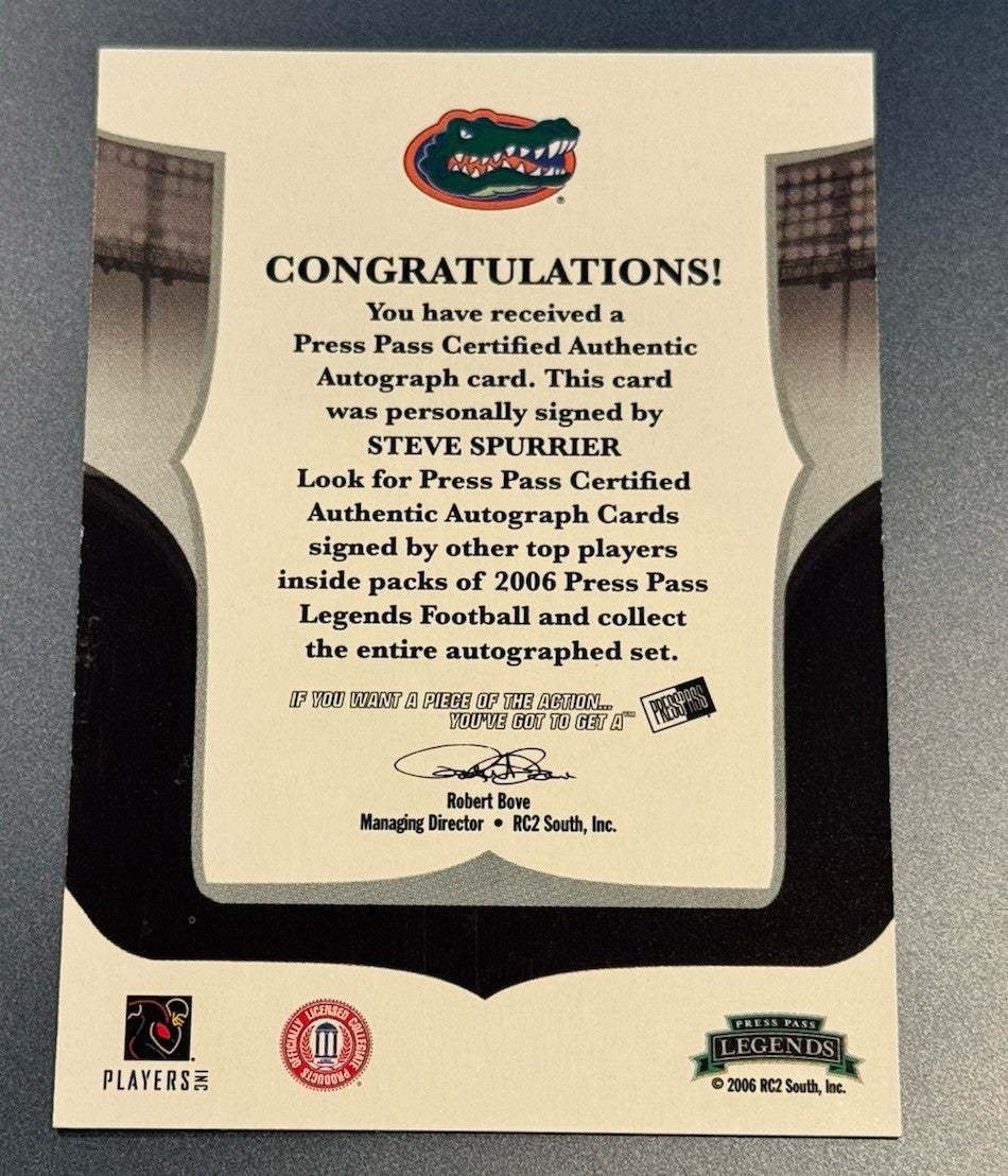 Steve Spurrier Auto • 2006 Press Pass Legends • Florida Gators • HOF QB