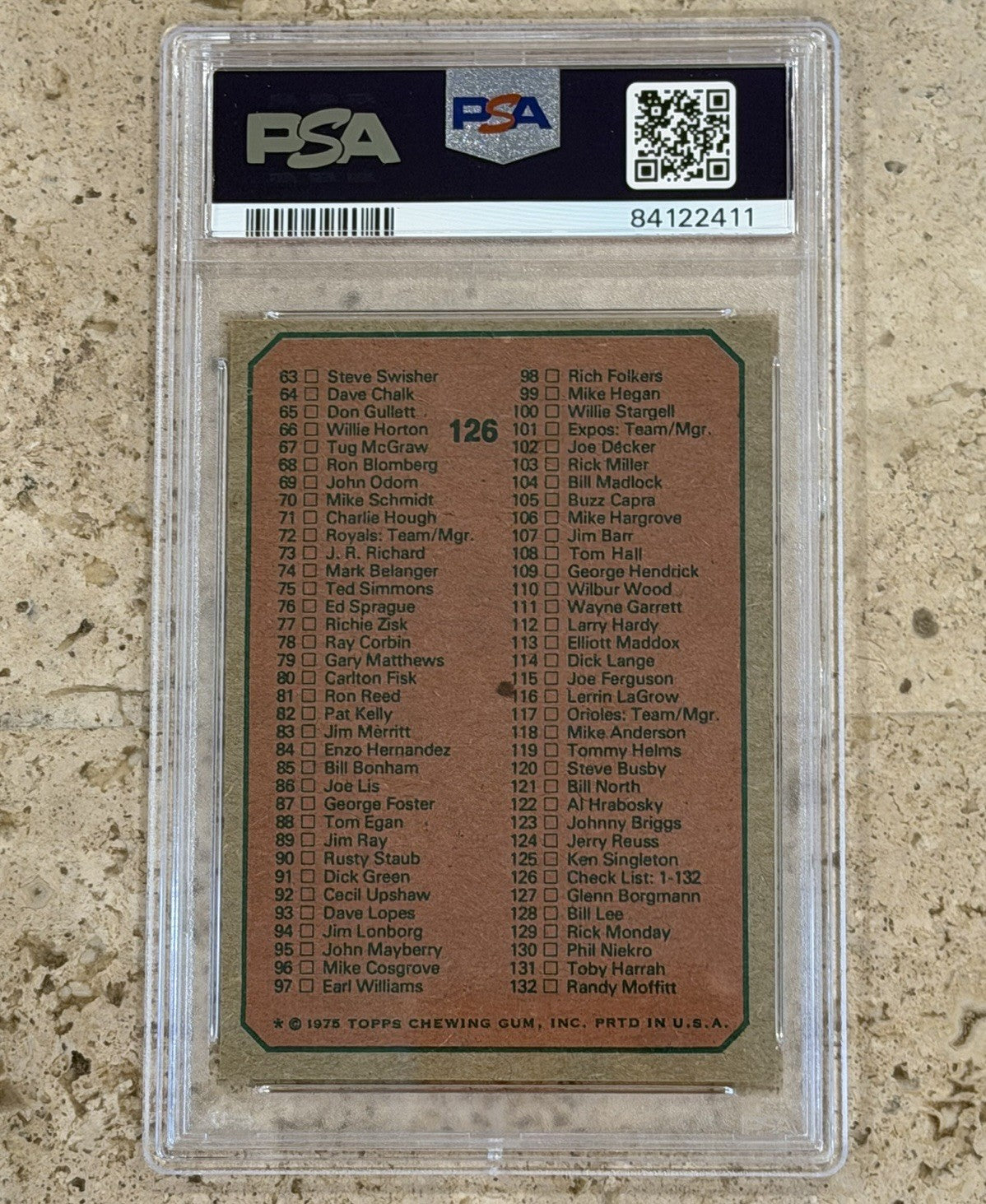 1975 Topps #126 Checklist 1-132 PSA 8 NM-MT Unmarked Vintage Baseball Card