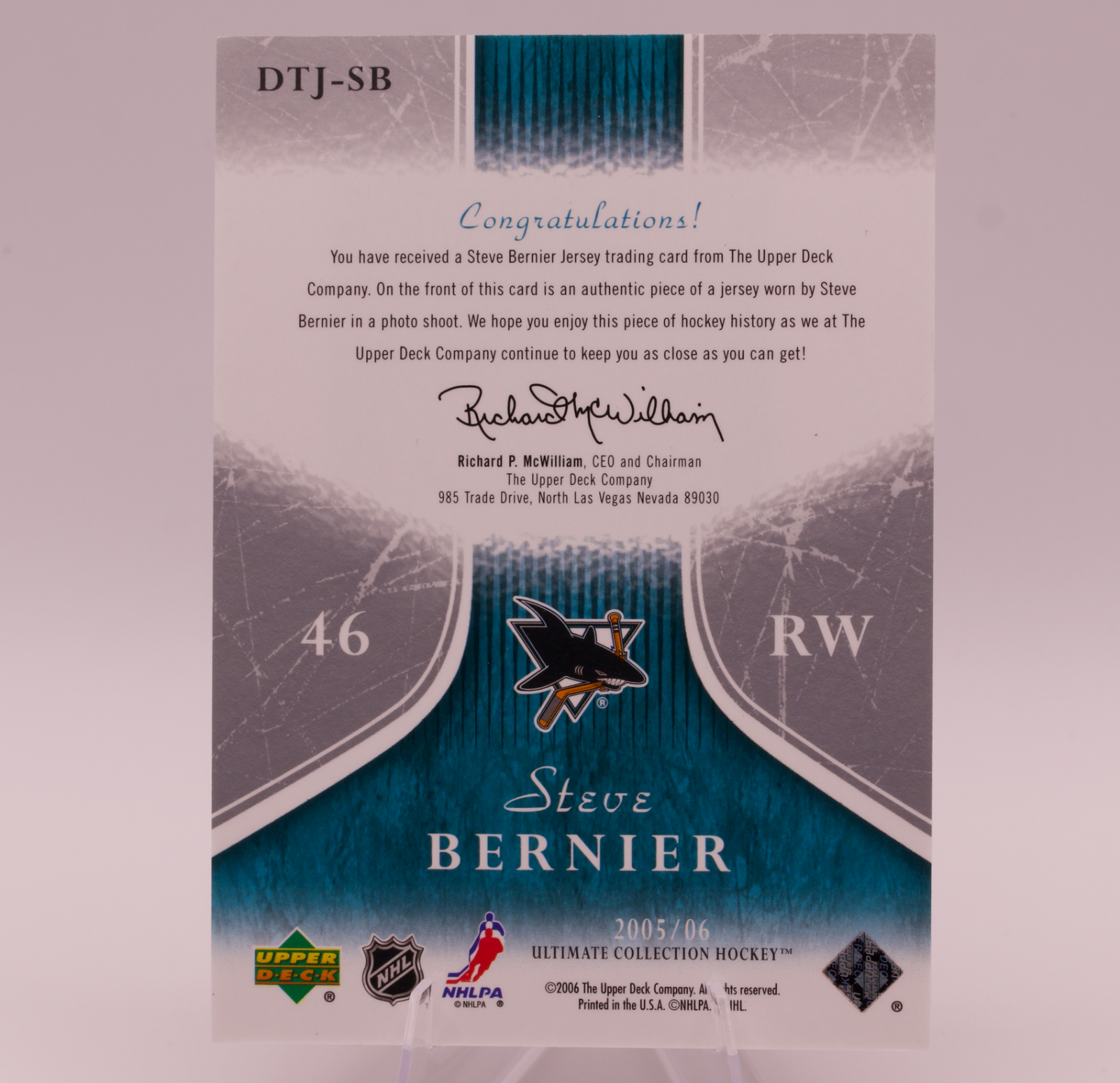 2005-06 Upper Deck Ultimate Collection Steve Bernier Debut Threads Jersey /250