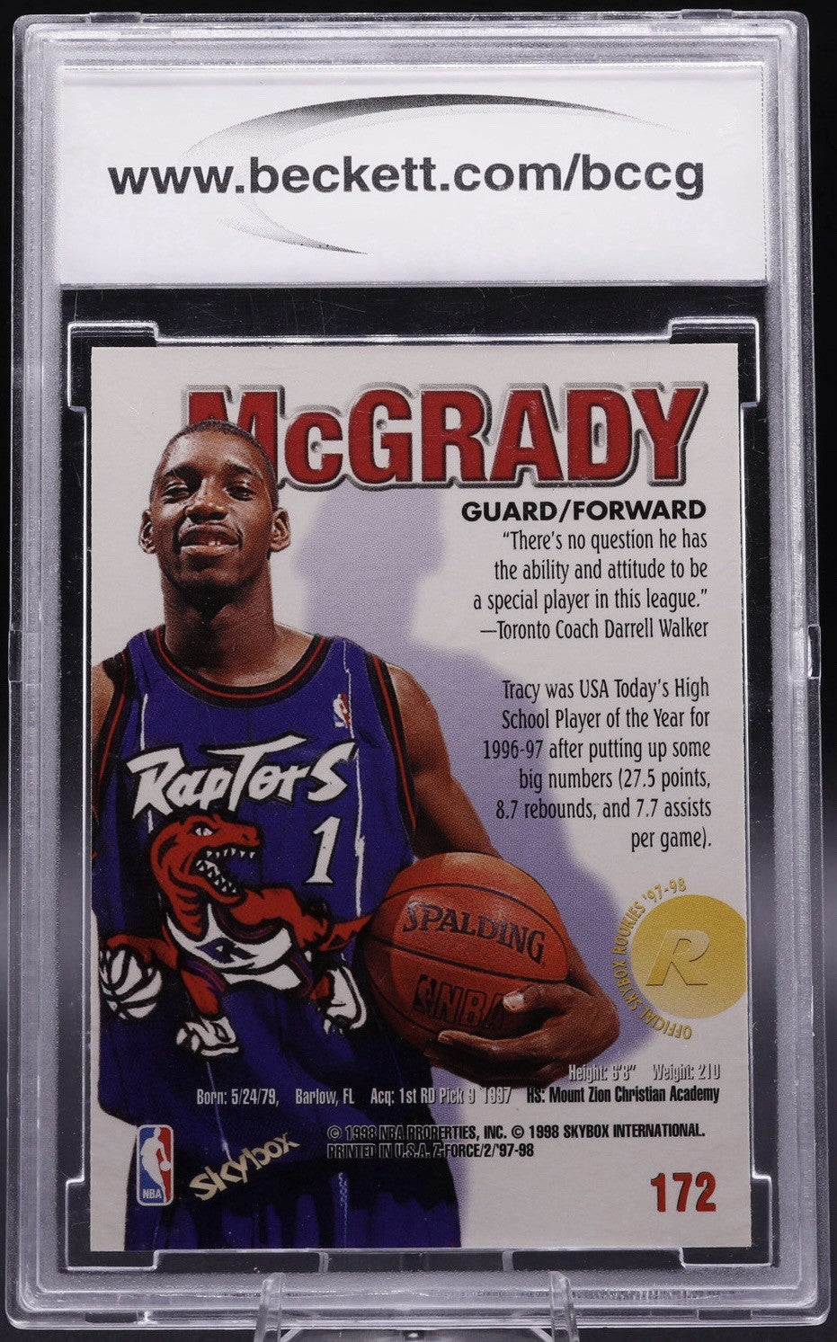1997-98 SkyBox Z-Force Tracy McGrady Rookie #172B Error BCCG 10 Mint or Better