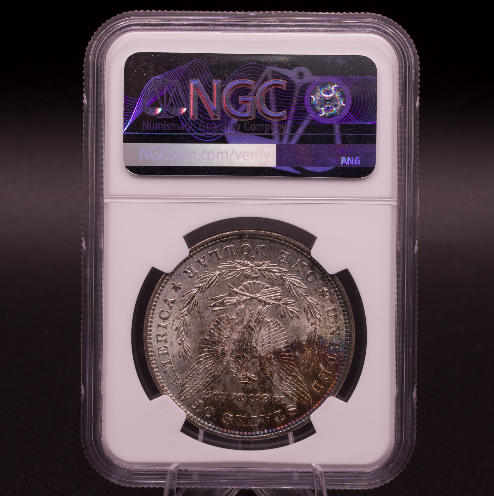 1880-O Morgan Silver Dollar NGC MS61 Orange Blue Toned New Orleans Mint $1 Coin