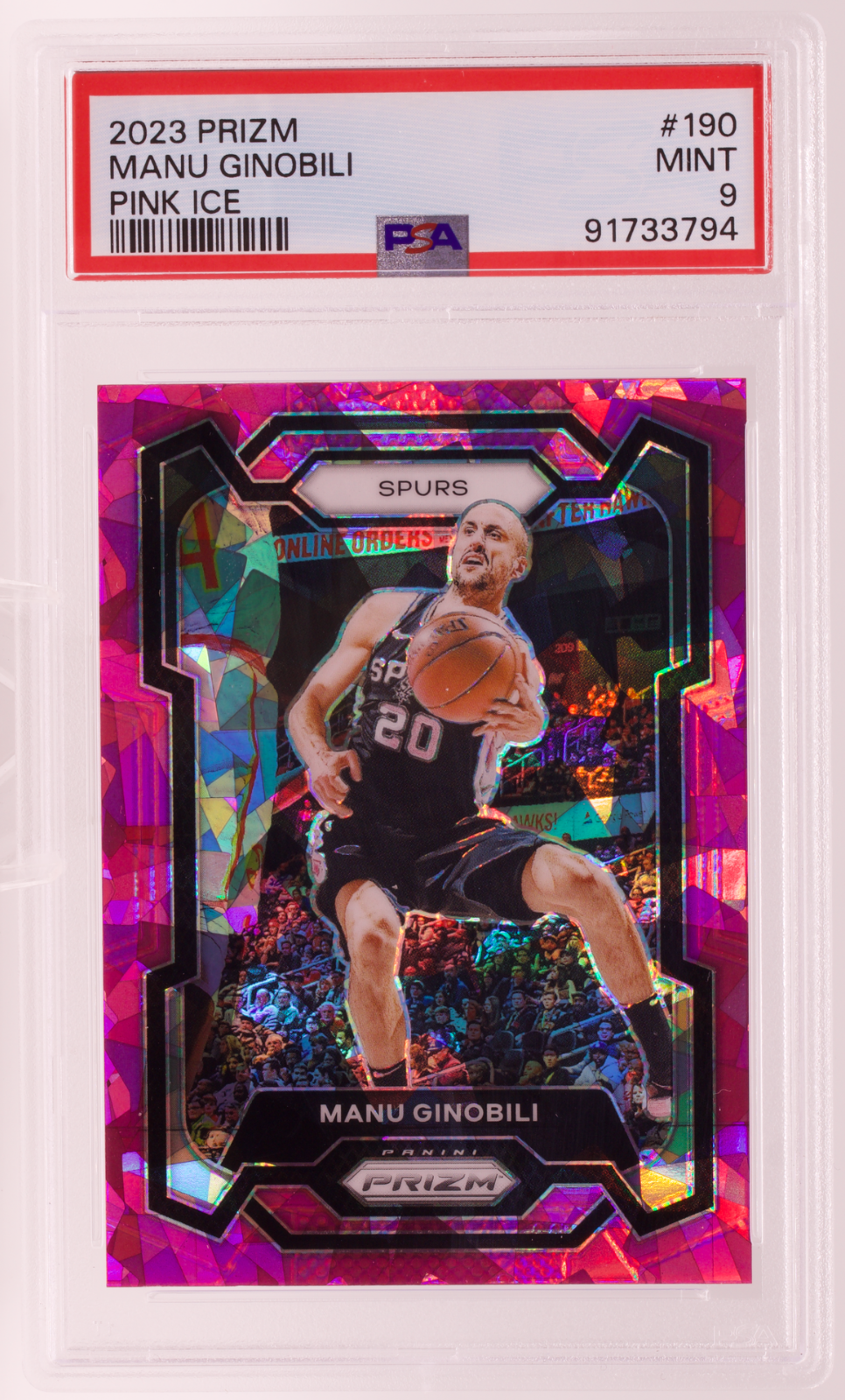2023-24 Panini Prizm Manu Ginobili #190 Pink Ice Prizm PSA 9 MINT Spurs HOF