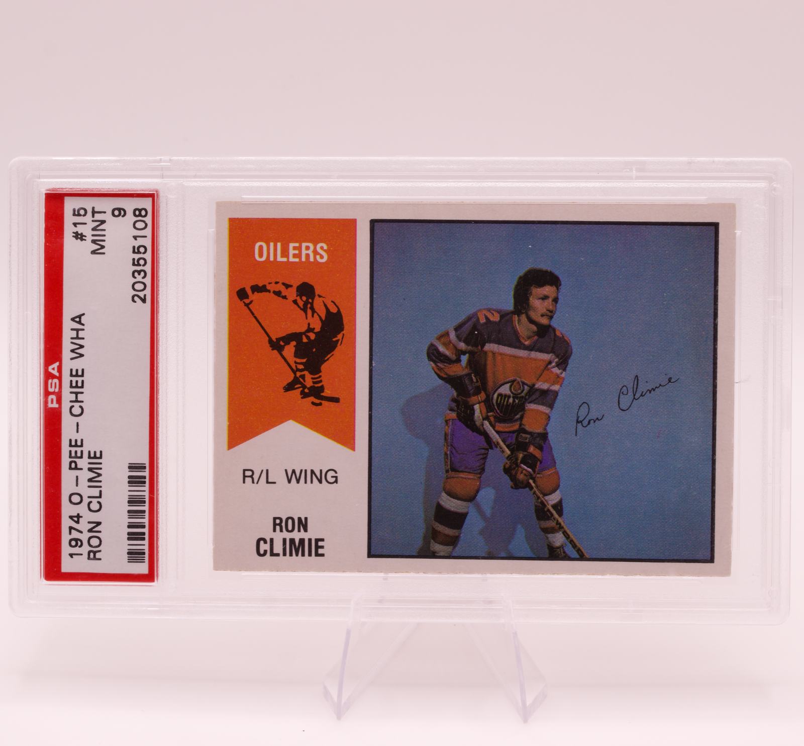 1974 O-Pee-Chee WHA Ron Climie #15 PSA 9 MINT Edmonton Oilers Hockey Card