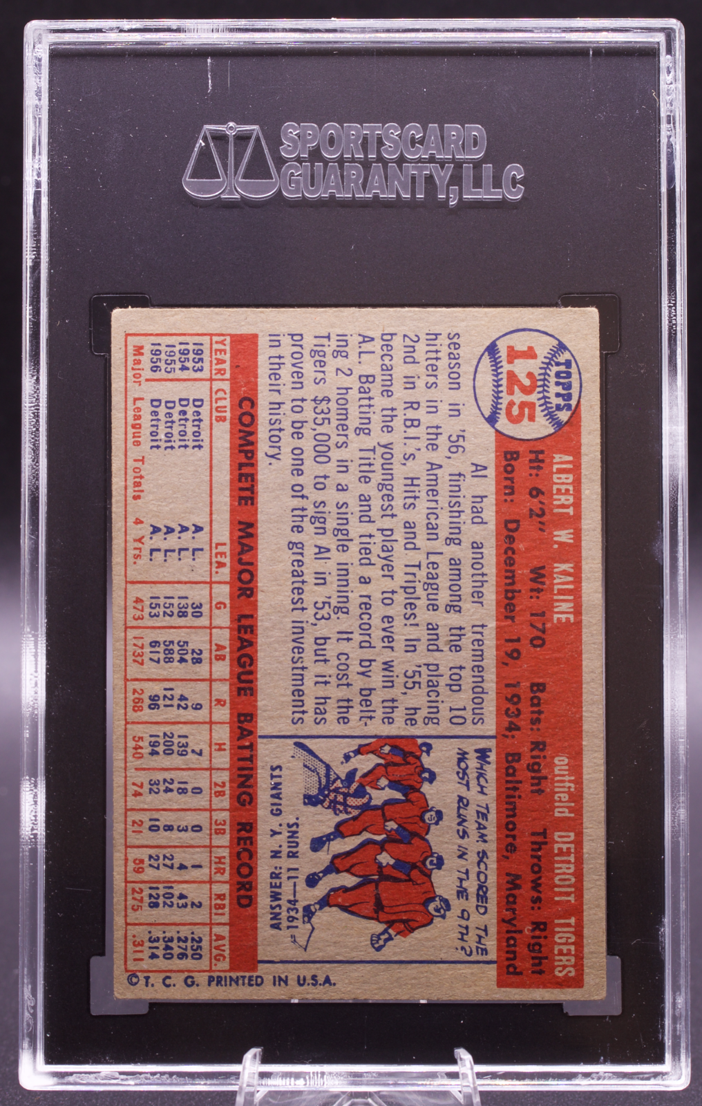 1957 Topps Al Kaline #125 SGC Authentic AUTO 10 Signed Detroit Tigers HOF