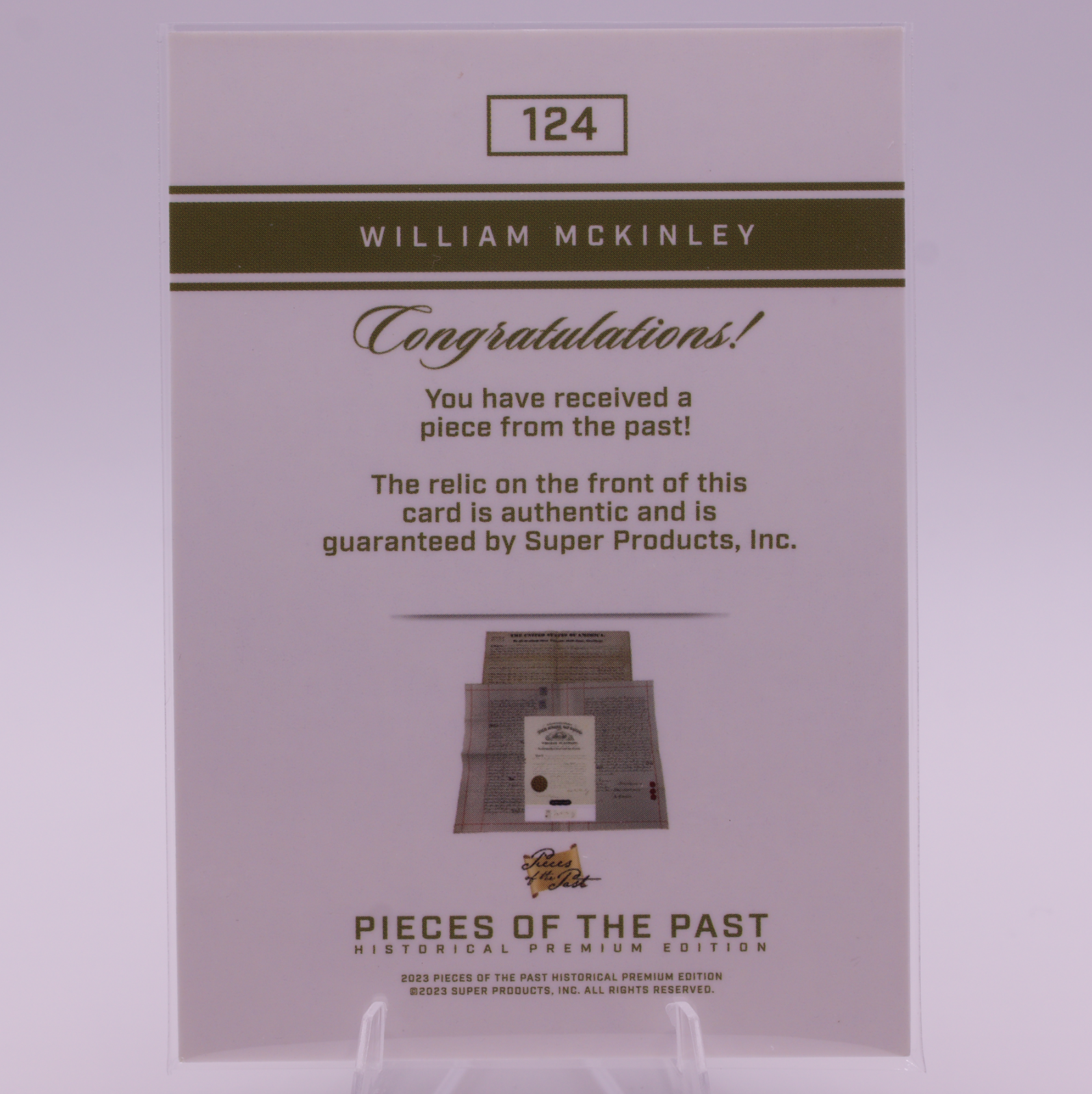 William McKinley Authentic Relic Card Pieces of the Past #124 25th President US