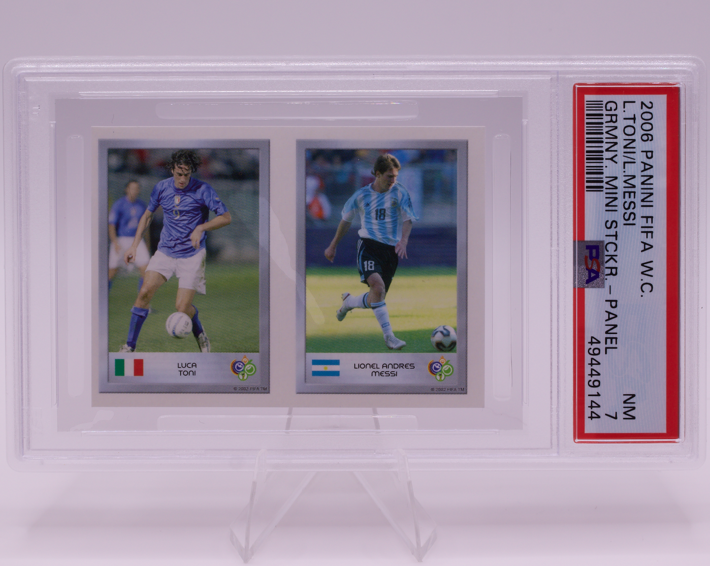 2006 Panini FIFA World Cup Toni/Messi Mini Sticker Panel PSA 7 NM