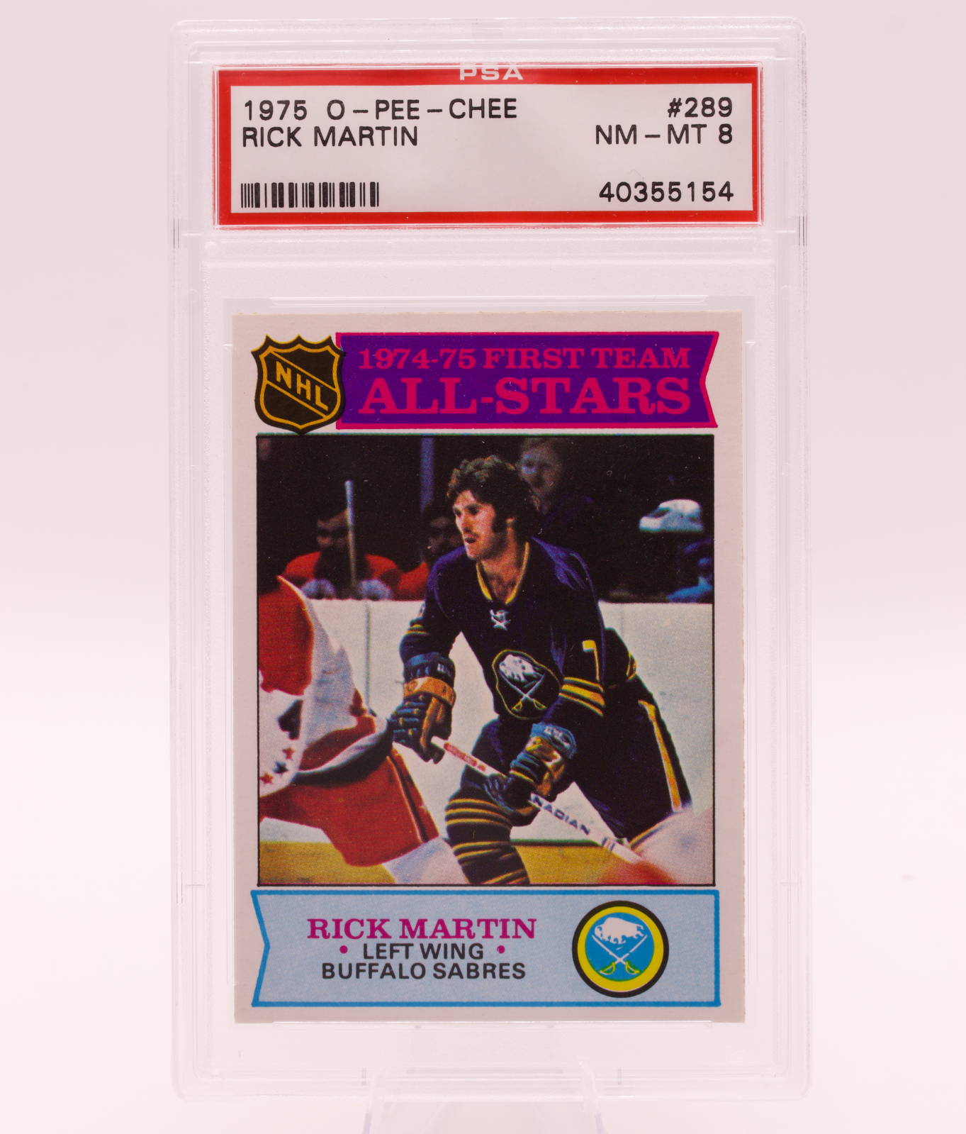 1975 O-Pee-Chee #289 Rick Martin PSA 8 NM-MT Buffalo Sabres First Team All-Star