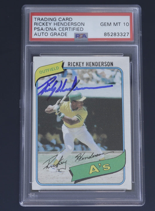 Signed 1980 Topps Rickey Henderson Rookie #482 PSA/DNA Auto 10 HOF