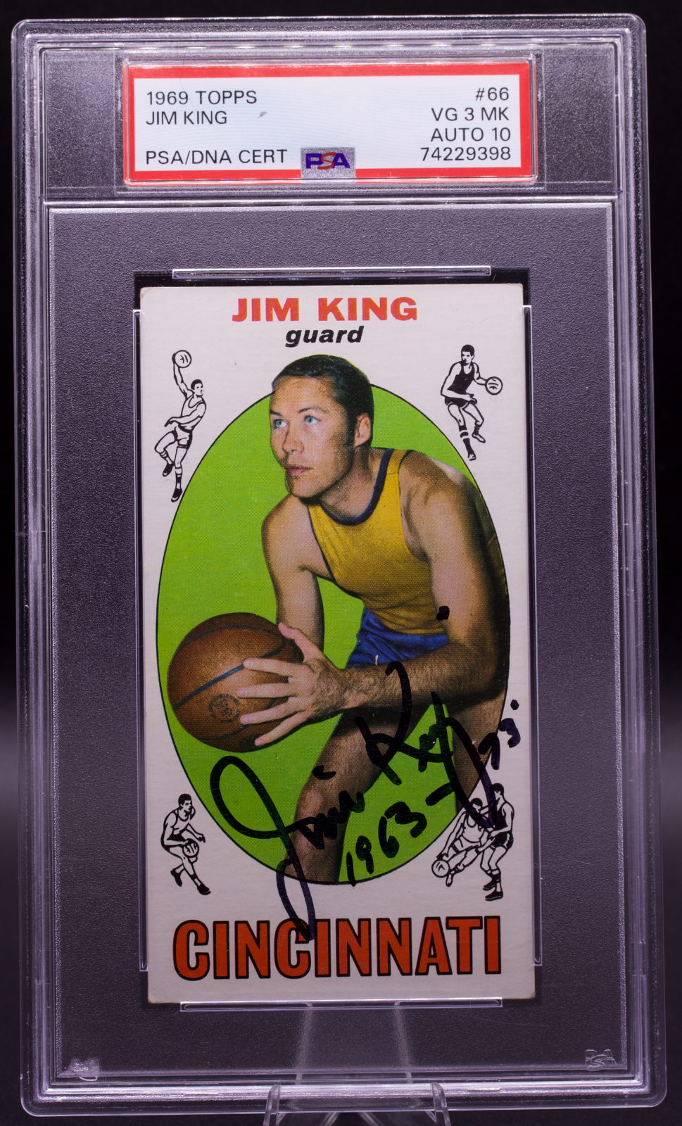1969 Topps Jim King #66 PSA 3 MK AUTO 10 Signed Cincinnati Royals Tallboy