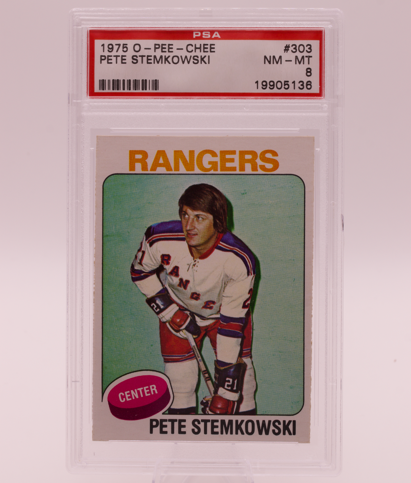 1975 O-Pee-Chee #303 Pete Stemkowski PSA 8 NM-MT New York Rangers Hockey NHL