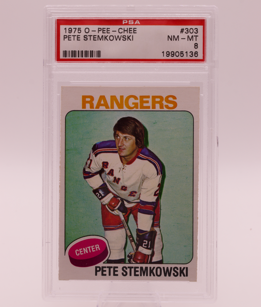 1975 O-Pee-Chee #303 Pete Stemkowski PSA 8 NM-MT New York Rangers Hockey NHL