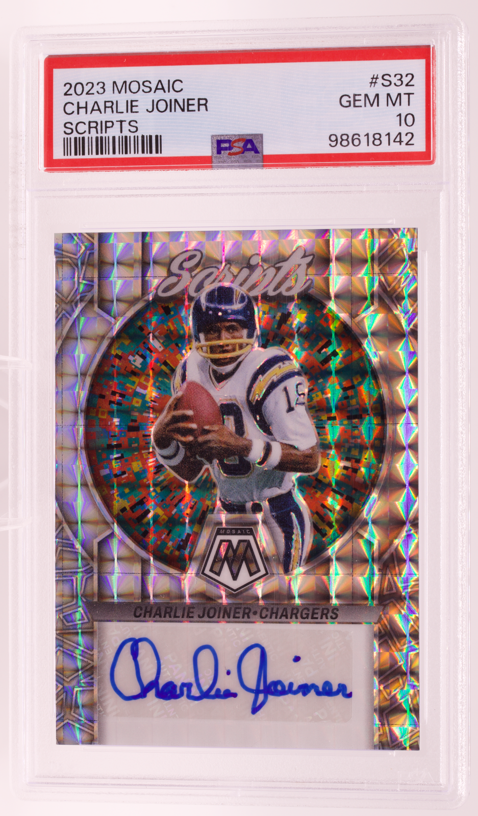 2023 Panini Mosaic Scripts #S32 Charlie Joiner Auto PSA 10 GEM MT Chargers HOF
