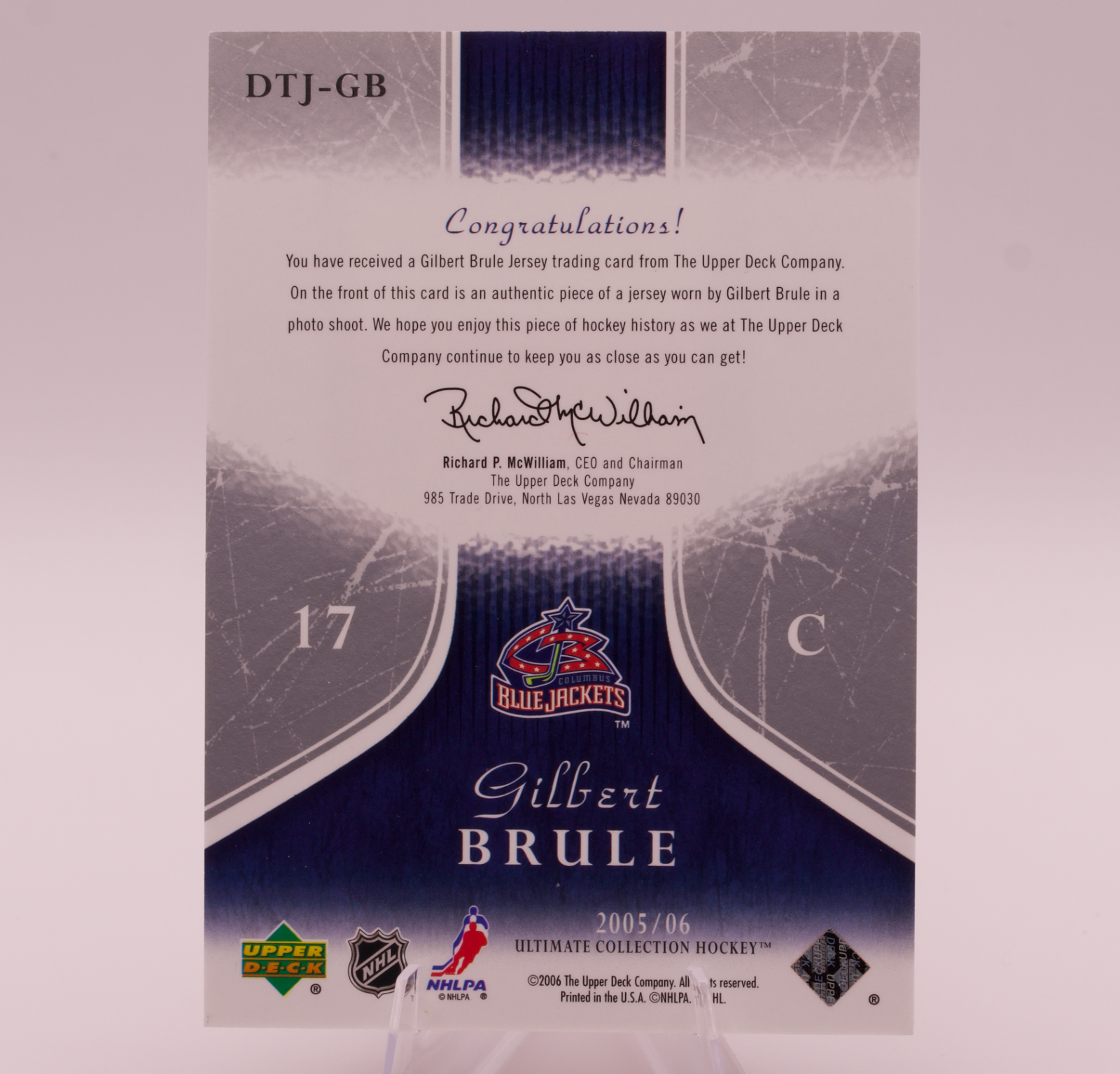 2005-06 Upper Deck Ultimate Collection Gilbert Brule Debut Threads Jersey /250