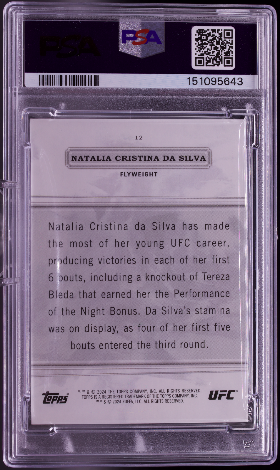 2024 Topps Royalty UFC Natalia Cristina Da Silva Blue RC PSA 10 Gem MT /25 Pop 1