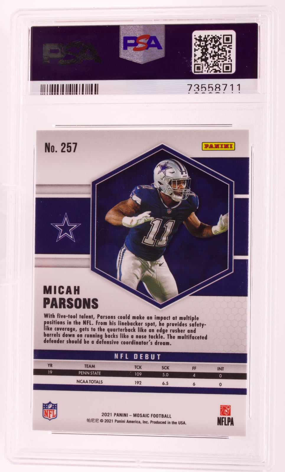 2021 Panini Mosaic #257 Micah Parsons NFL Debut Rookie RC PSA 10 GEM MT Cowboys