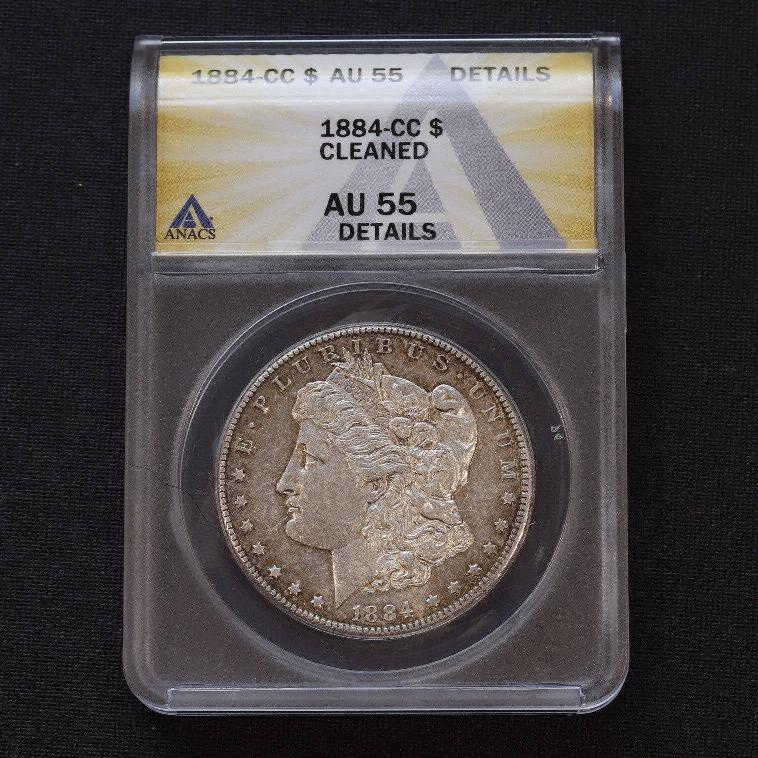 1884-CC Morgan Silver Dollar $1 ANACS AU55 Details • Cleaned • Carson City Mint