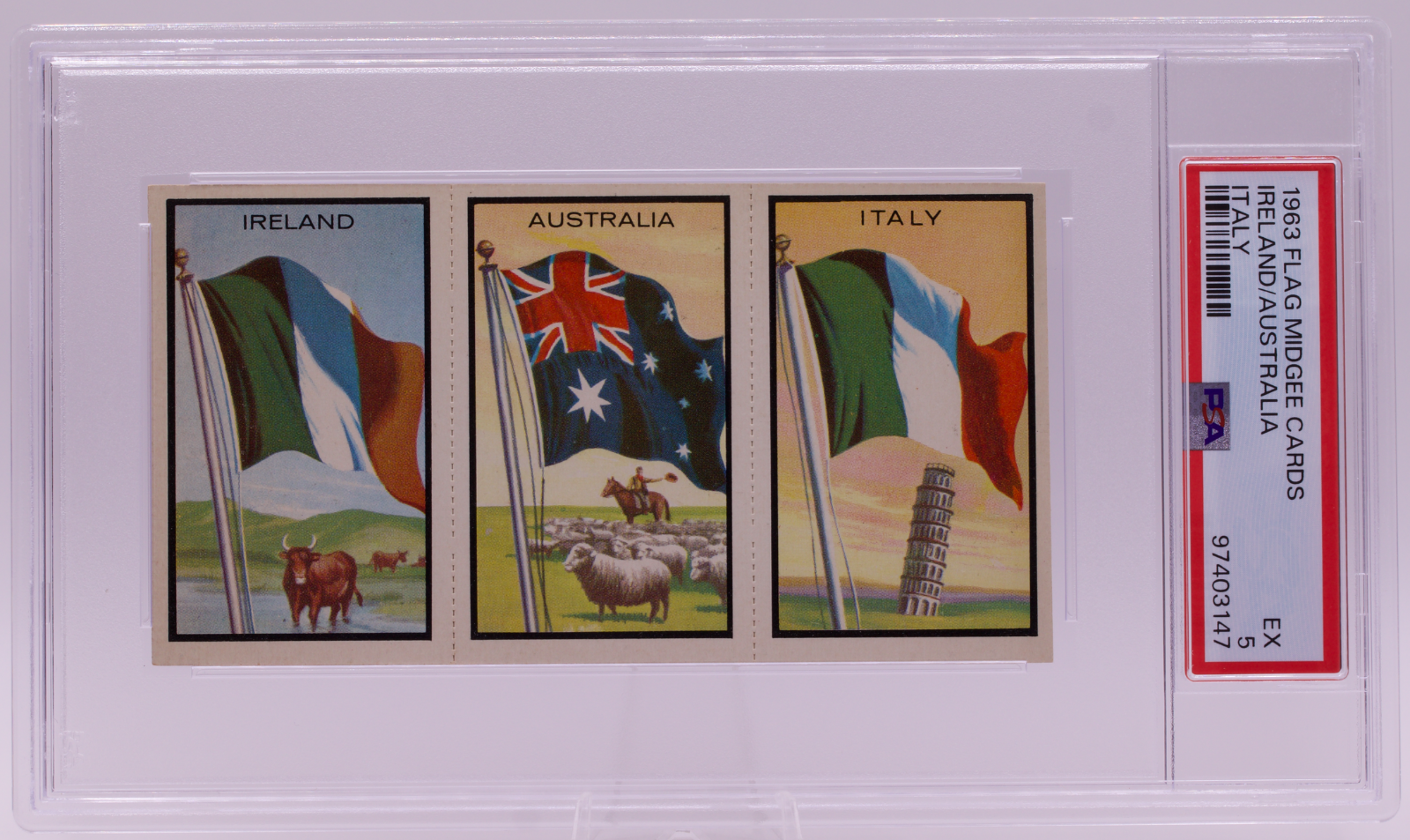 1963 Flag Midgee Cards Ireland Australia Italy PSA EX 5 Uncut Strip