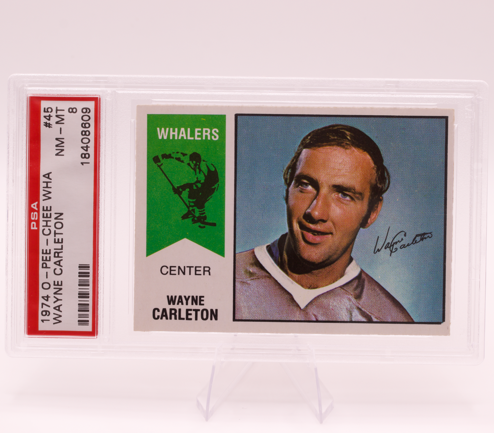 1974 O-Pee-Chee WHA Wayne Carleton #45 PSA 8 NM-MT New England Whalers Hockey