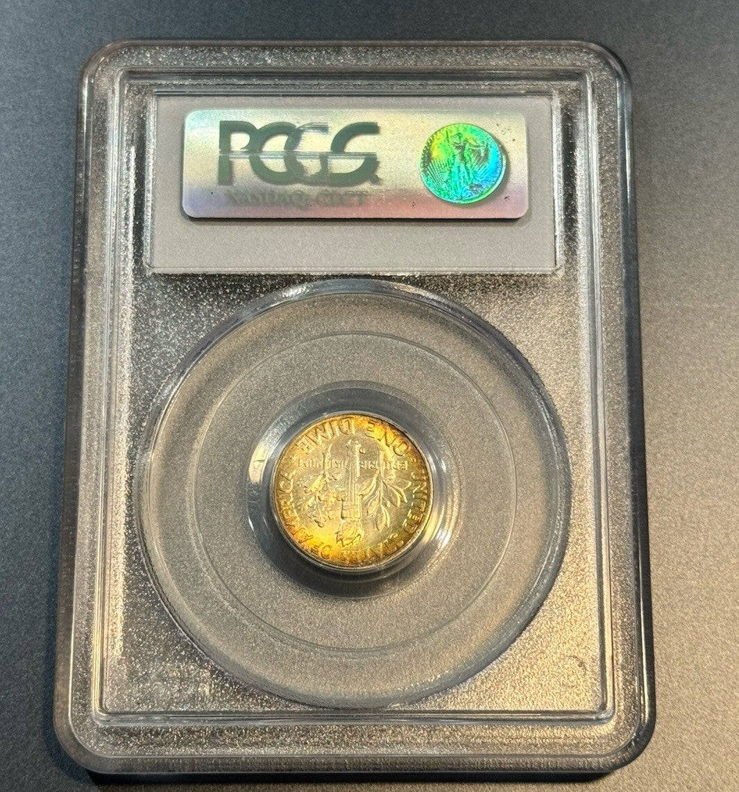 1957-D Roosevelt Dime PCGS MS65 • Golden Rim Toning • Toned 10C Coin