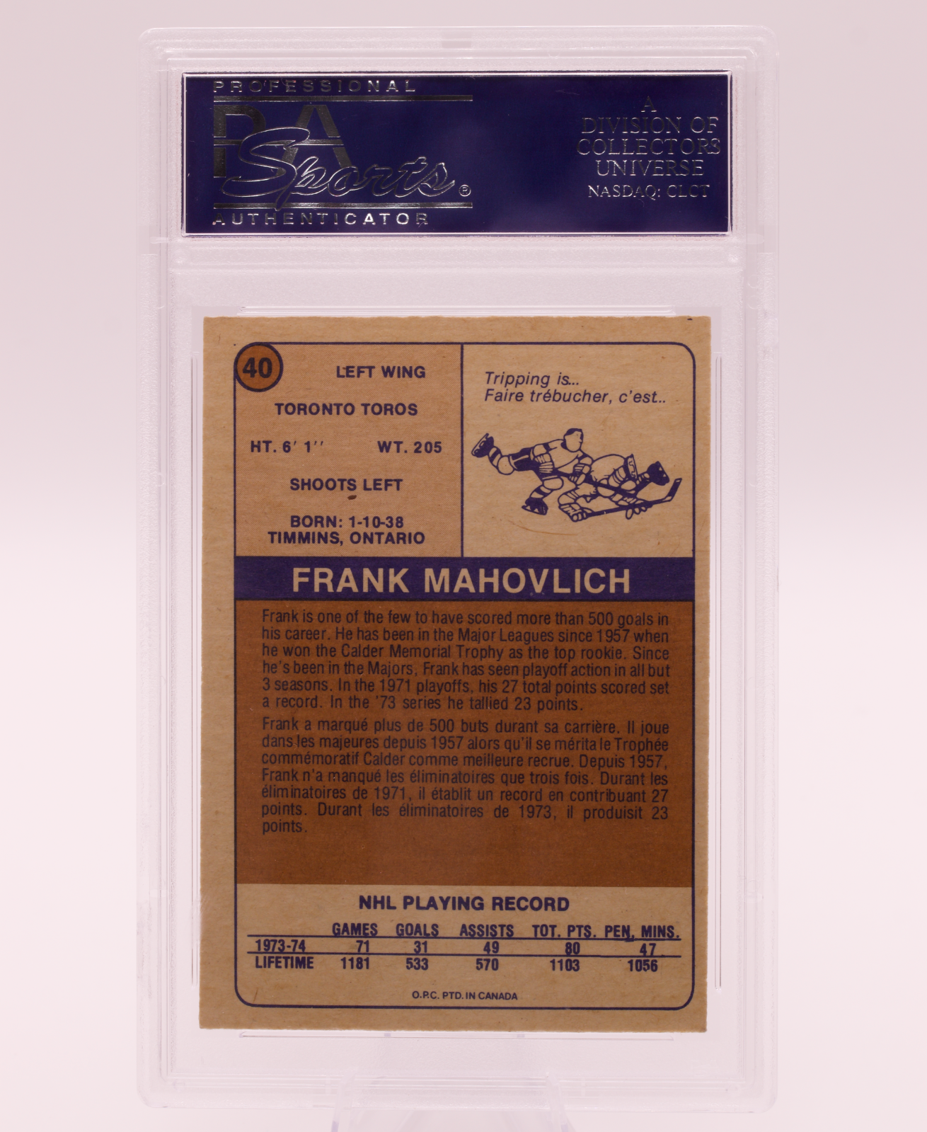 1974 O-Pee-Chee WHA Frank Mahovlich #40 PSA 8 NM-MT Toronto Toros HOF Vintage