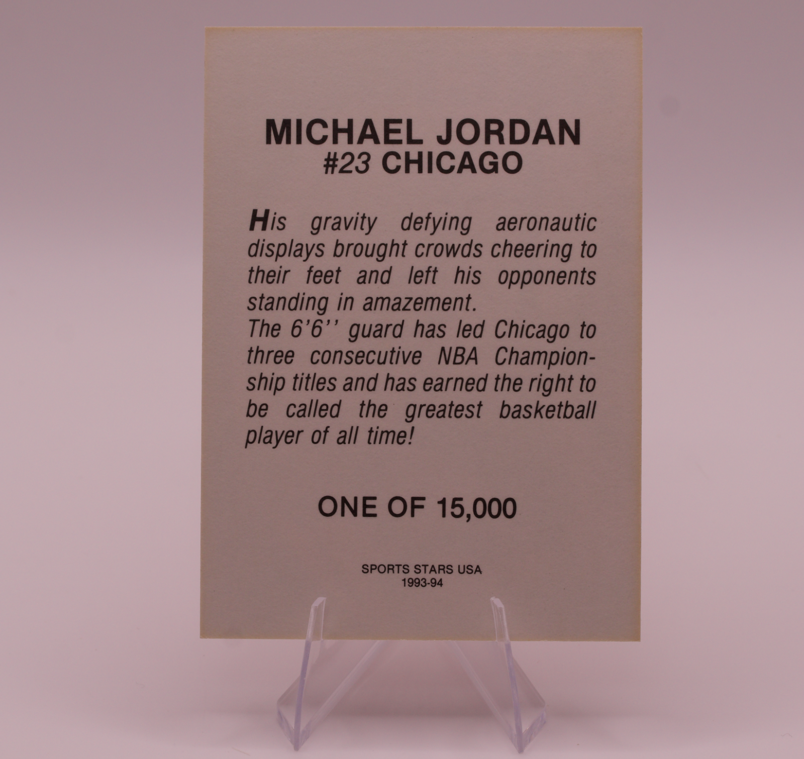 1993-94 Sports Stars USA Michael Jordan Greatest Ever Retirement Card /15000