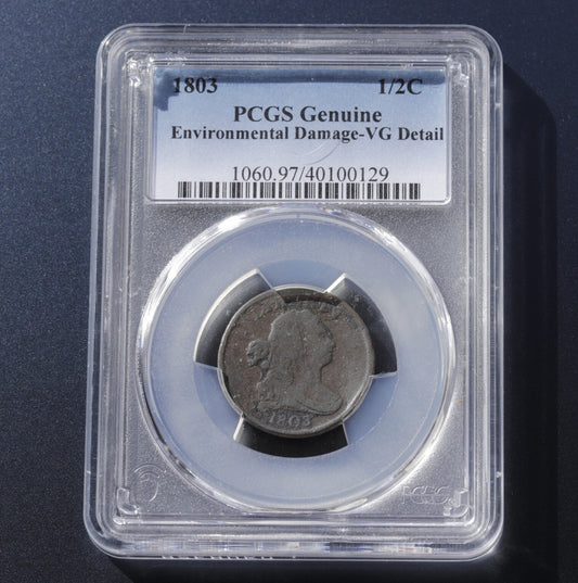 1803 Draped Bust Half Cent PCGS VG Details Environmental Damage Early US Coin