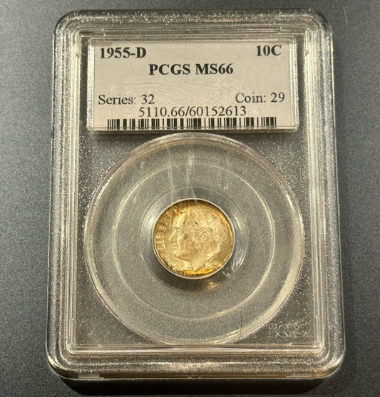1955-D Roosevelt Dime PCGS MS66  • 90% Silver • Older Holder