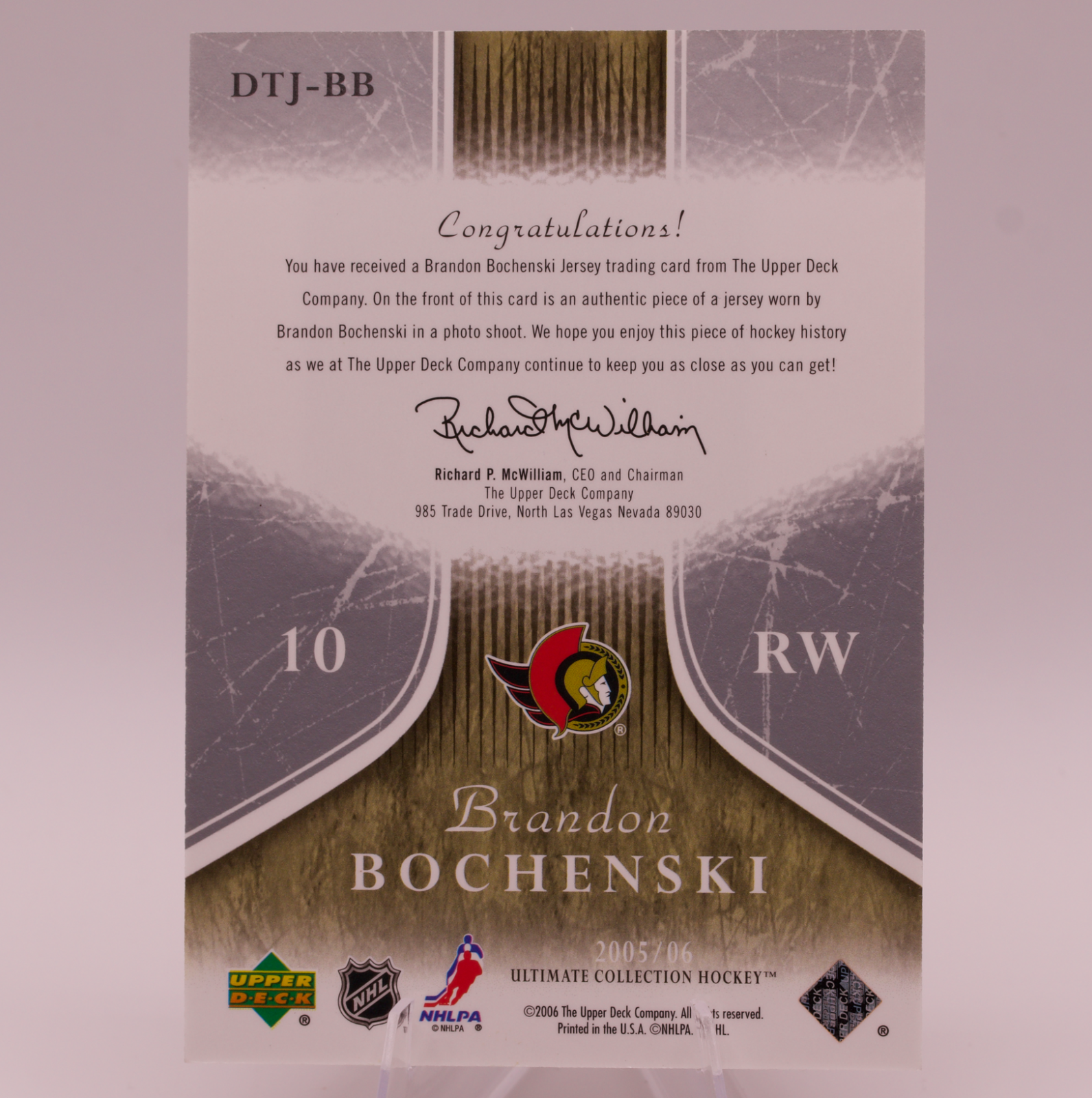 2005-06 Upper Deck Ultimate Collection Brandon Bochenski Debut Threads Jersey