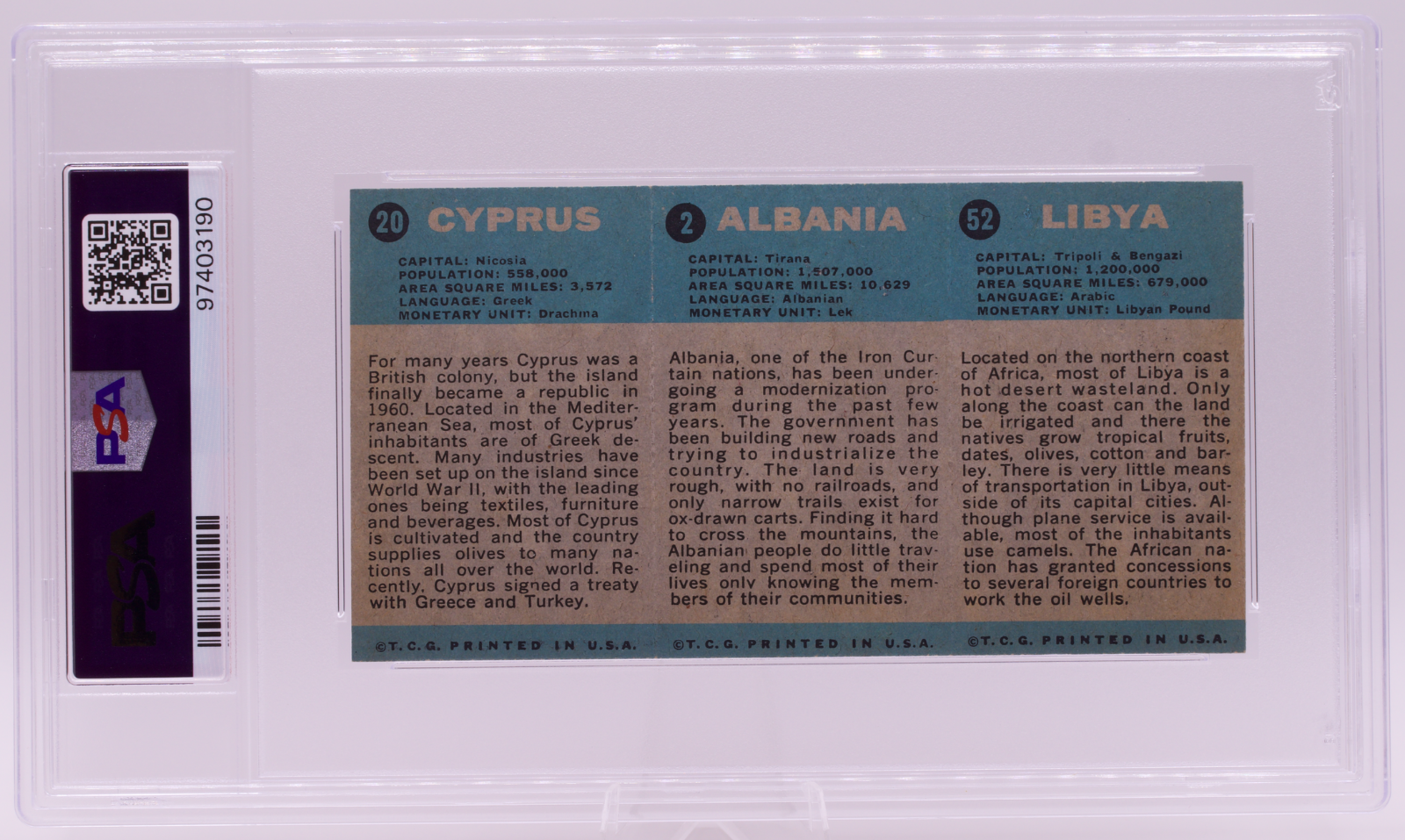 1963 Flag Midgee Cards Libya Albania Cyprus PSA EX 5 Uncut Strip