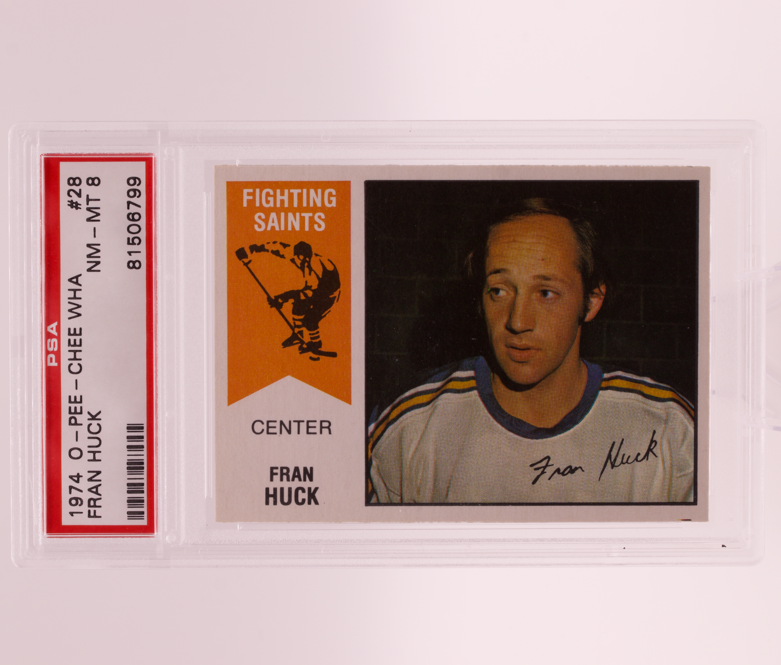 1974 O-Pee-Chee WHA #28 Fran Huck PSA 8 NM-MT Minnesota Fighting Saints