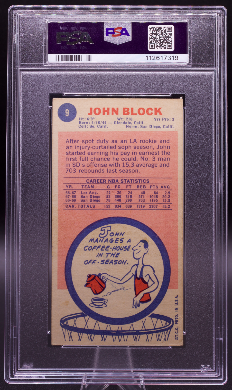 1969 Topps John Block #9 PSA Authentic Auto Signed San Diego Rockets Tallboy