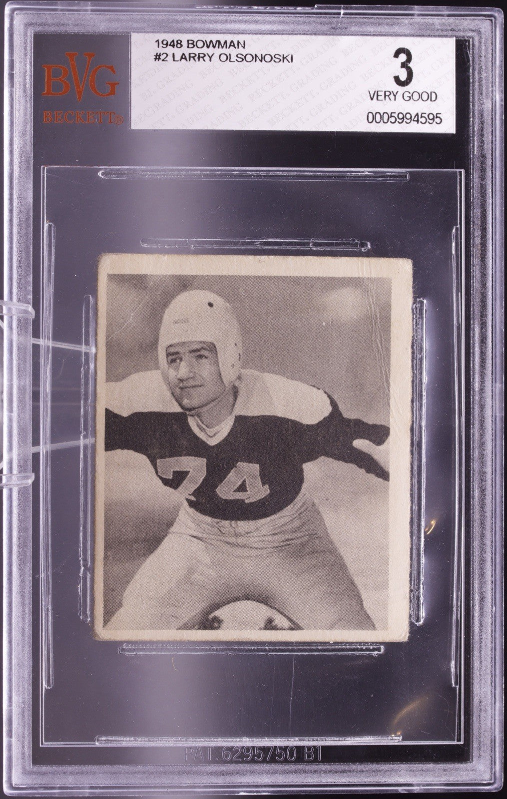 1948 Bowman Football #2 Larry Olsonoski Rookie RC BVG 3 VG Green Bay Packers