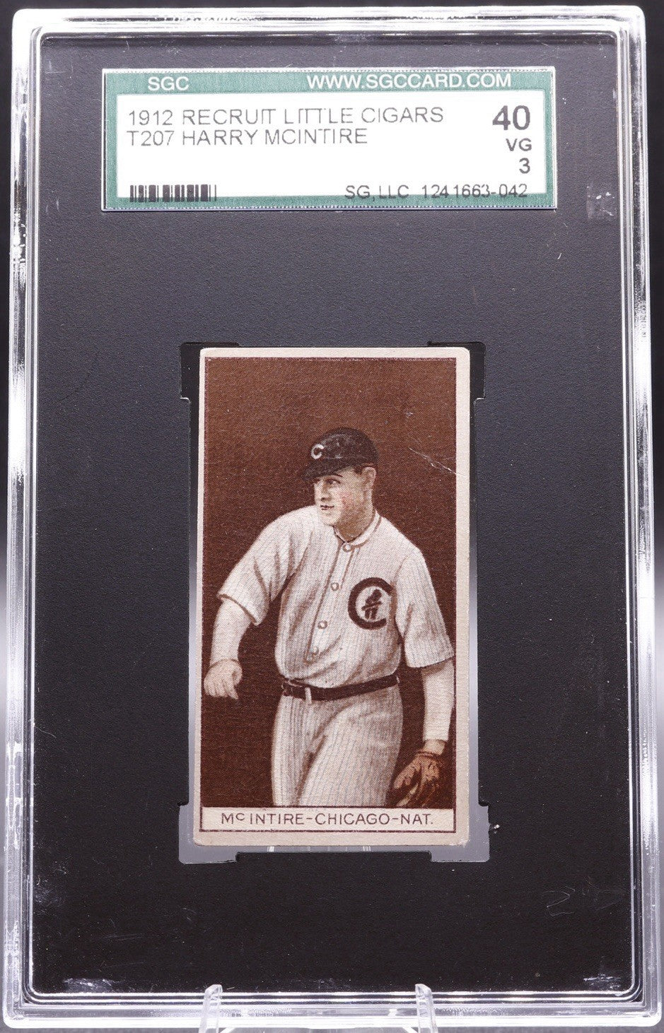 1912 T207 Recruit Cigars Harry McIntire SGC 3 VG Brown Background Cubs