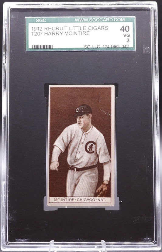 1912 T207 Recruit Cigars Harry McIntire SGC 3 VG Brown Background Cubs