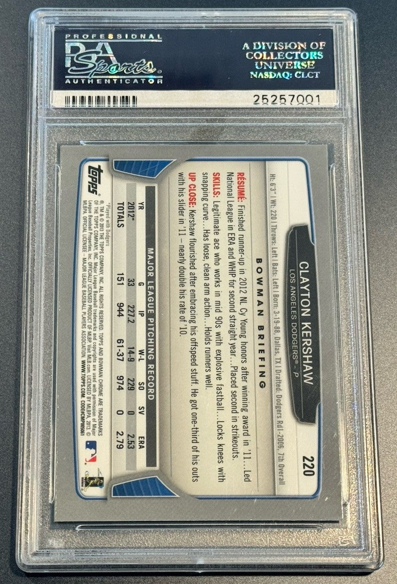2013 Bowman Chrome Clayton Kershaw #220 PSA 10 GEM MINT • Dodgers Ace HOF